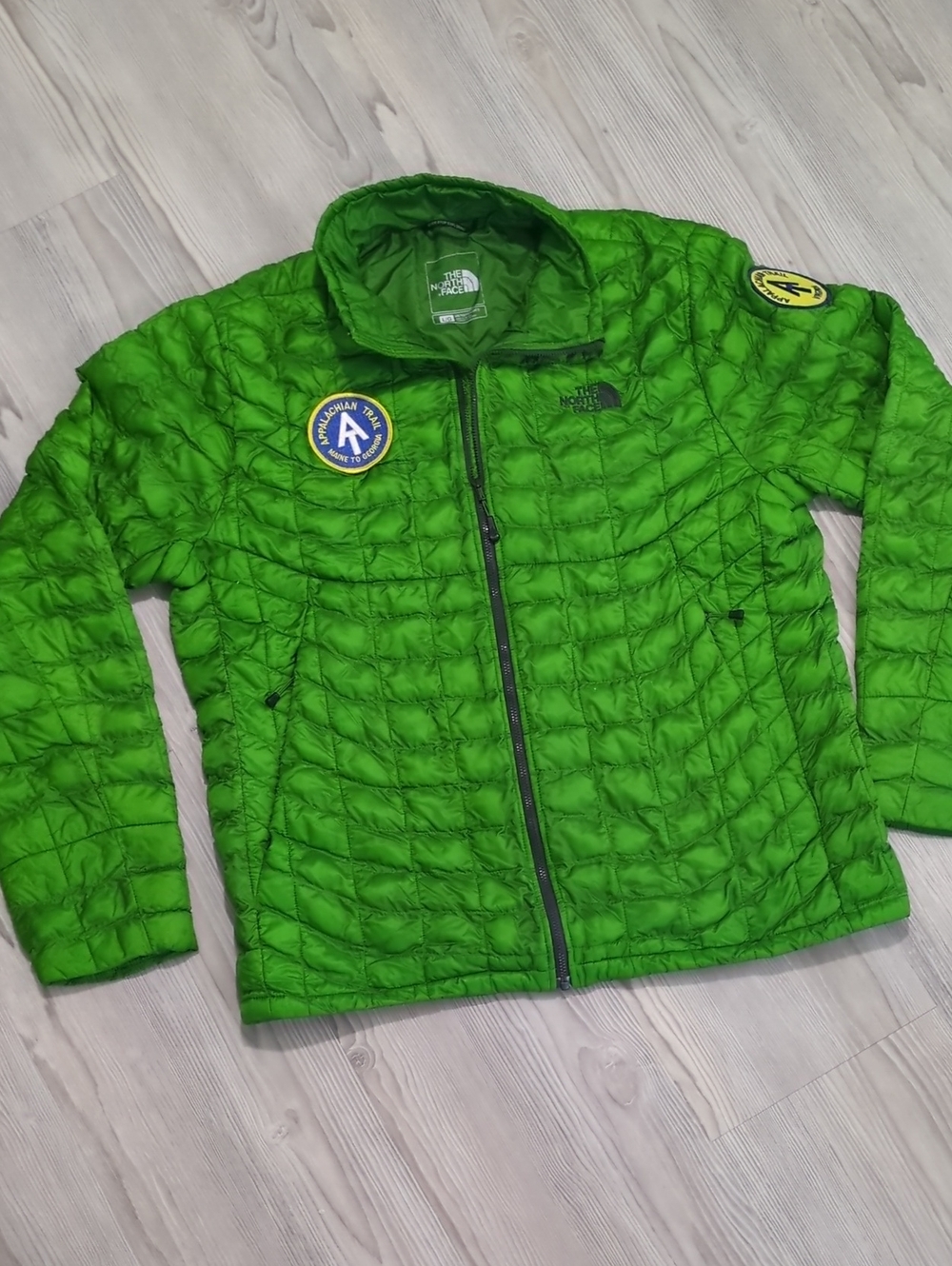 The North Face Quilted Jacket Green Appalachian Trail Patches Mens L